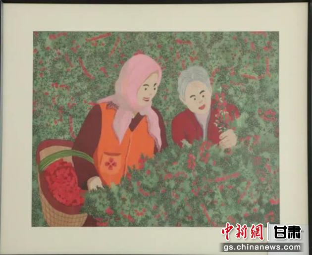 靖遠(yuǎn)縣枸杞種植業(yè)帶動(dòng)10多萬(wàn)農(nóng)民脫貧致富。刺繡 王明風(fēng) 繡稿 胡靜